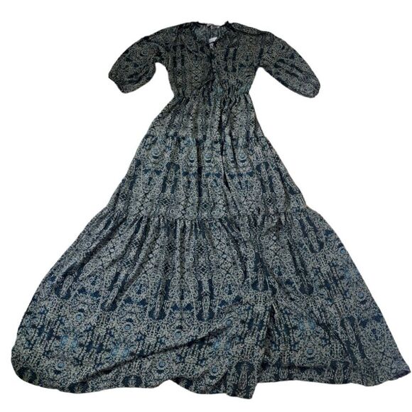 Ecote Women's Sage Green Floral Boho Cottagecore Maxi Tiered 3/4 Sleeves Large - Picture 3 of 10